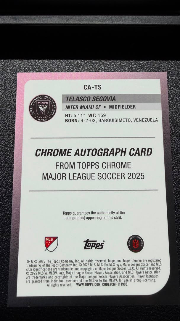 Telasco Segovia 2025 Topps Chrome MLS Black Wave Refractor RC Auto 07/10 #CA-TS – Inter Miami / Venezuela