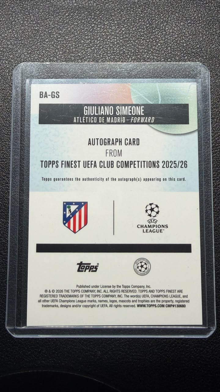 2025-26 Topps Finest UEFA Giuliano Simeone Base Autograph #BA-GS