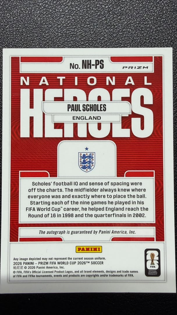 Paul Scholes 2026 Panini Prizm FIFA World Cup National Heroes Wave Prizm Auto #NH-PS – England
