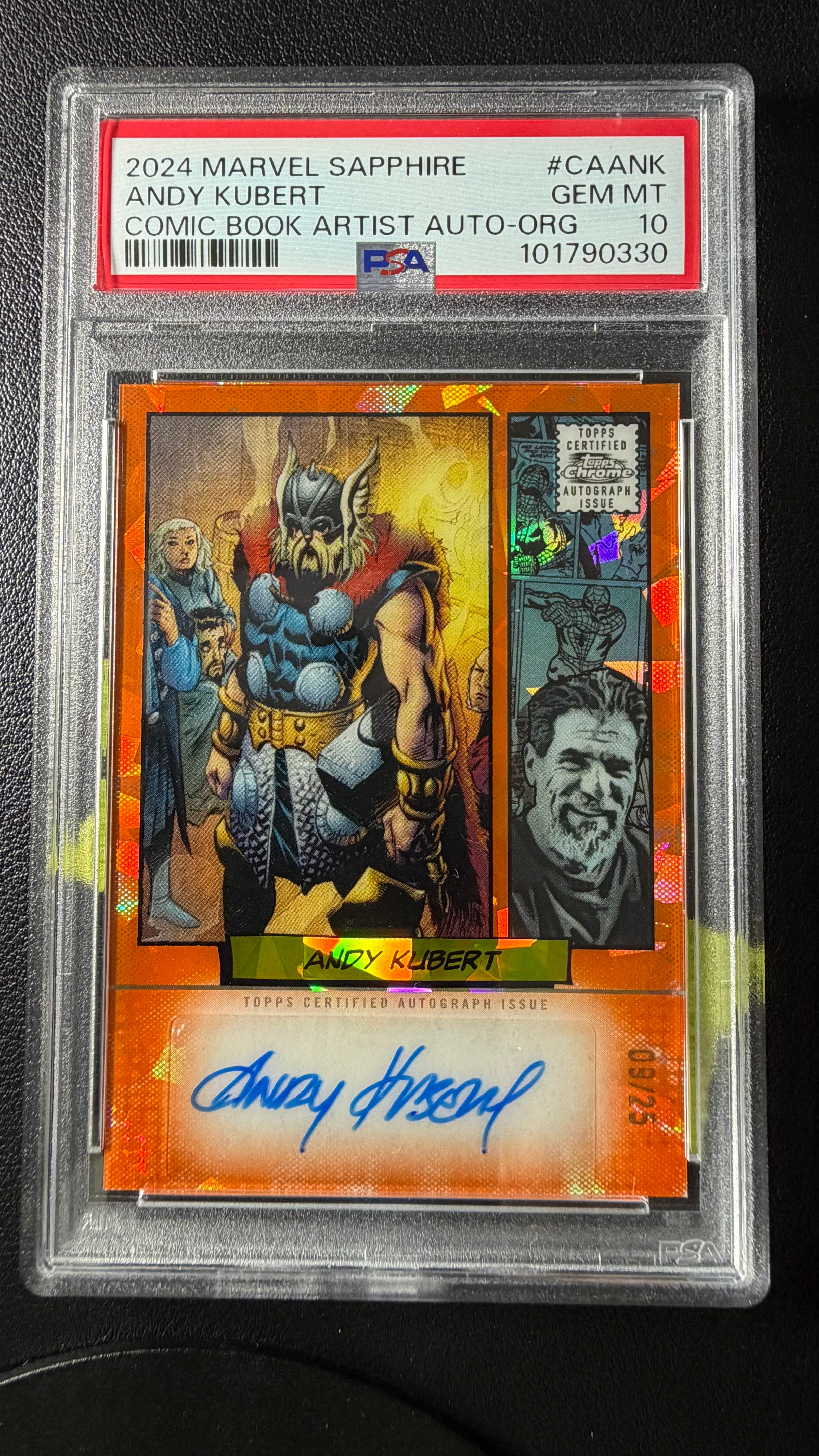 2024 Topps Marvel Sapphire Andy Kubert Comic Book Artist Auto Orange /25 PSA 10 Gem Mint