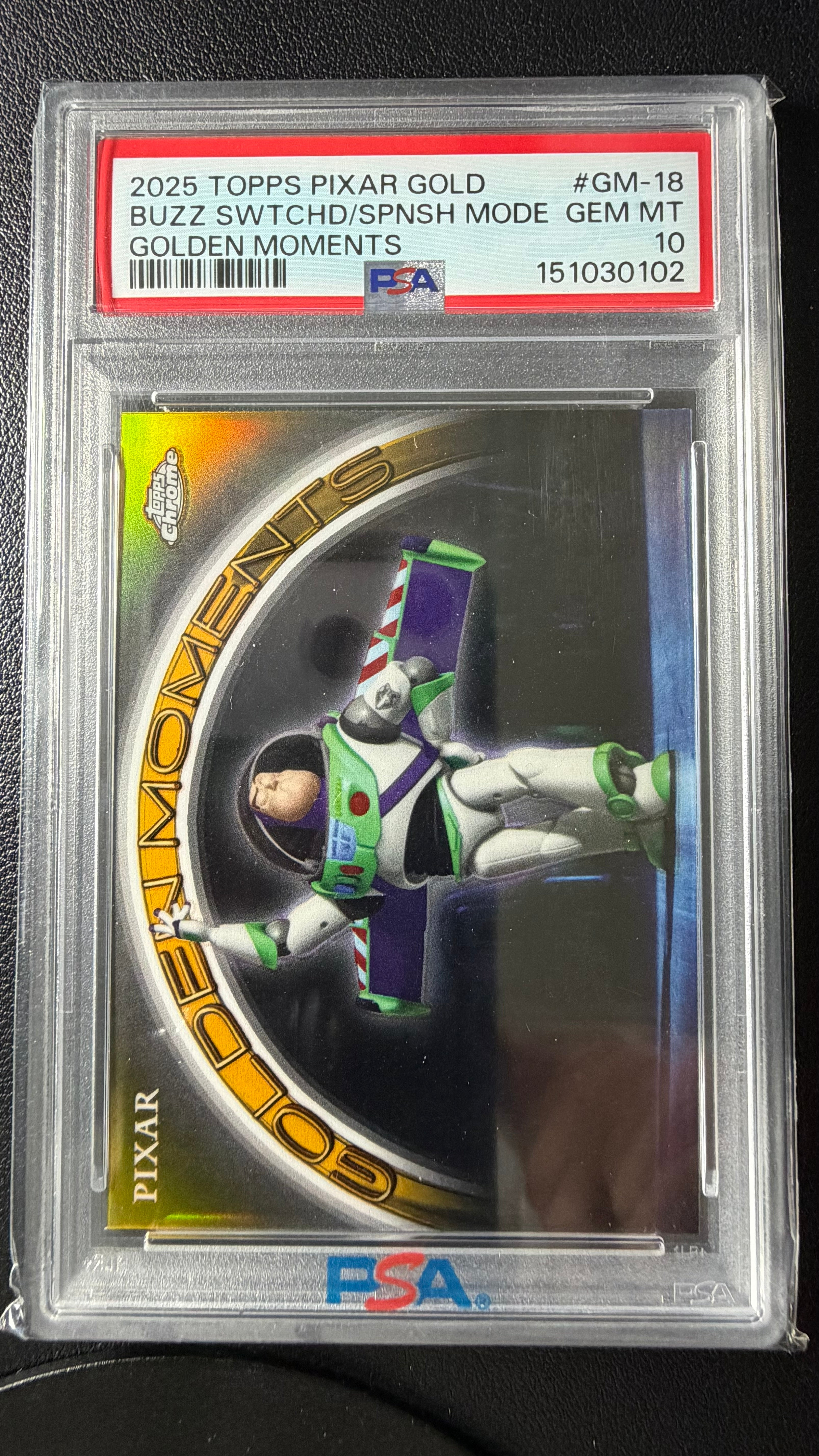 2025 Topps Chrome Pixar Buzz Lightyear Golden Moments #GM-18 PSA 10 Gem Mint