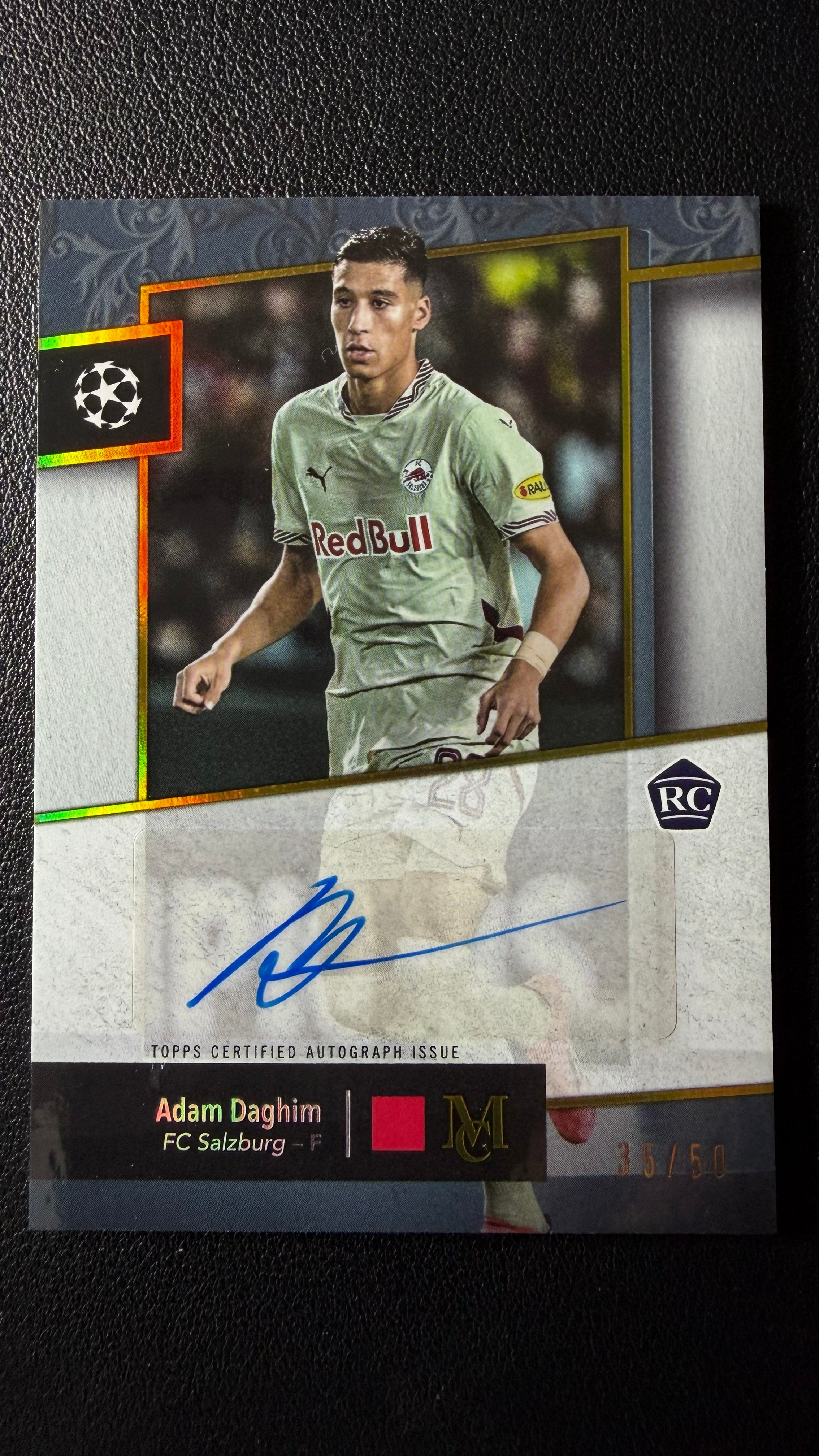 2023-24 Topps Museum Collection UEFA Adam Daghim Rookie Auto Ruby #35/50 FC Salzburg