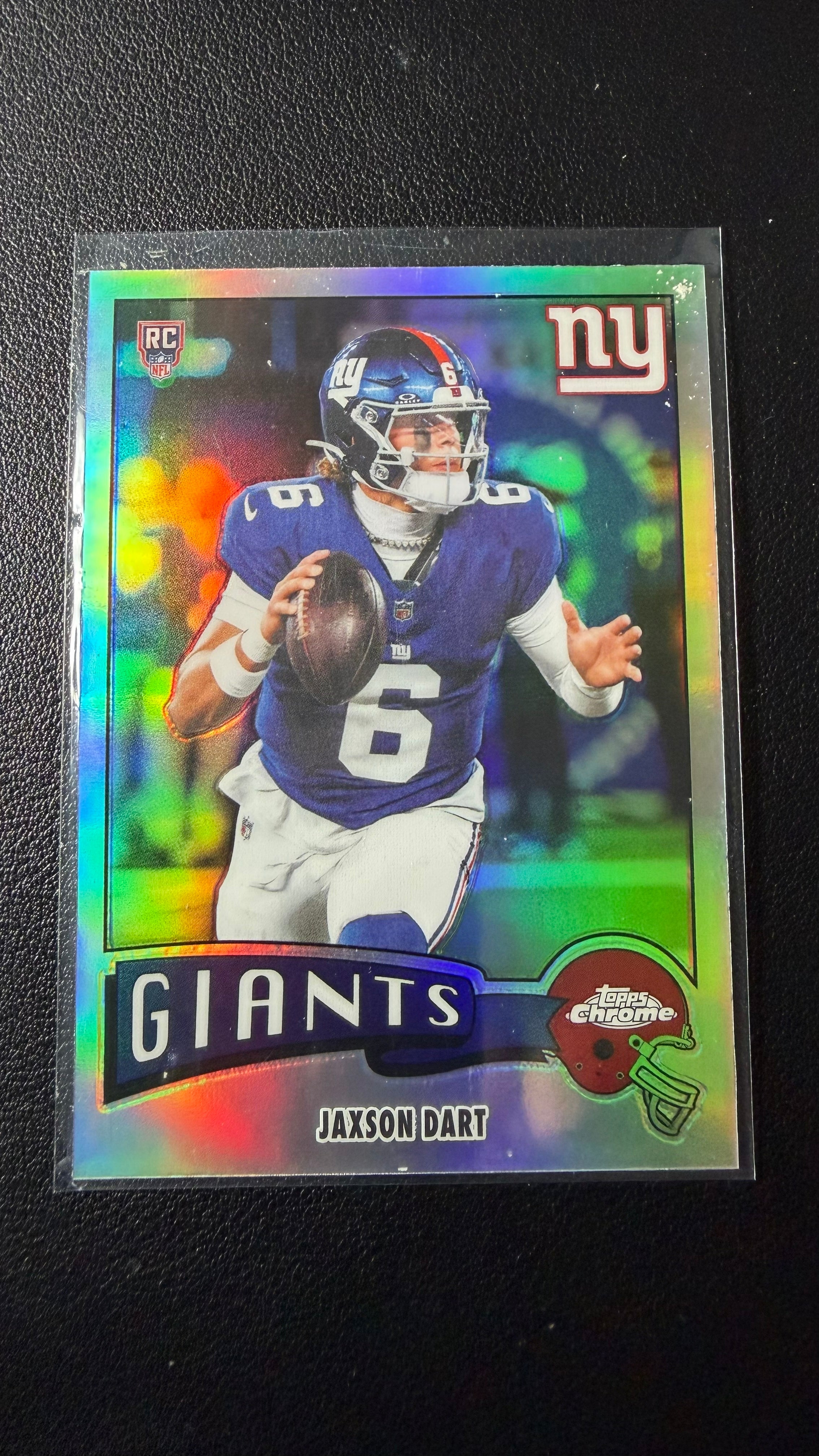 Jaxson Dart 2025 Topps Chrome Rookie Refractor RC #306 – New York Giants