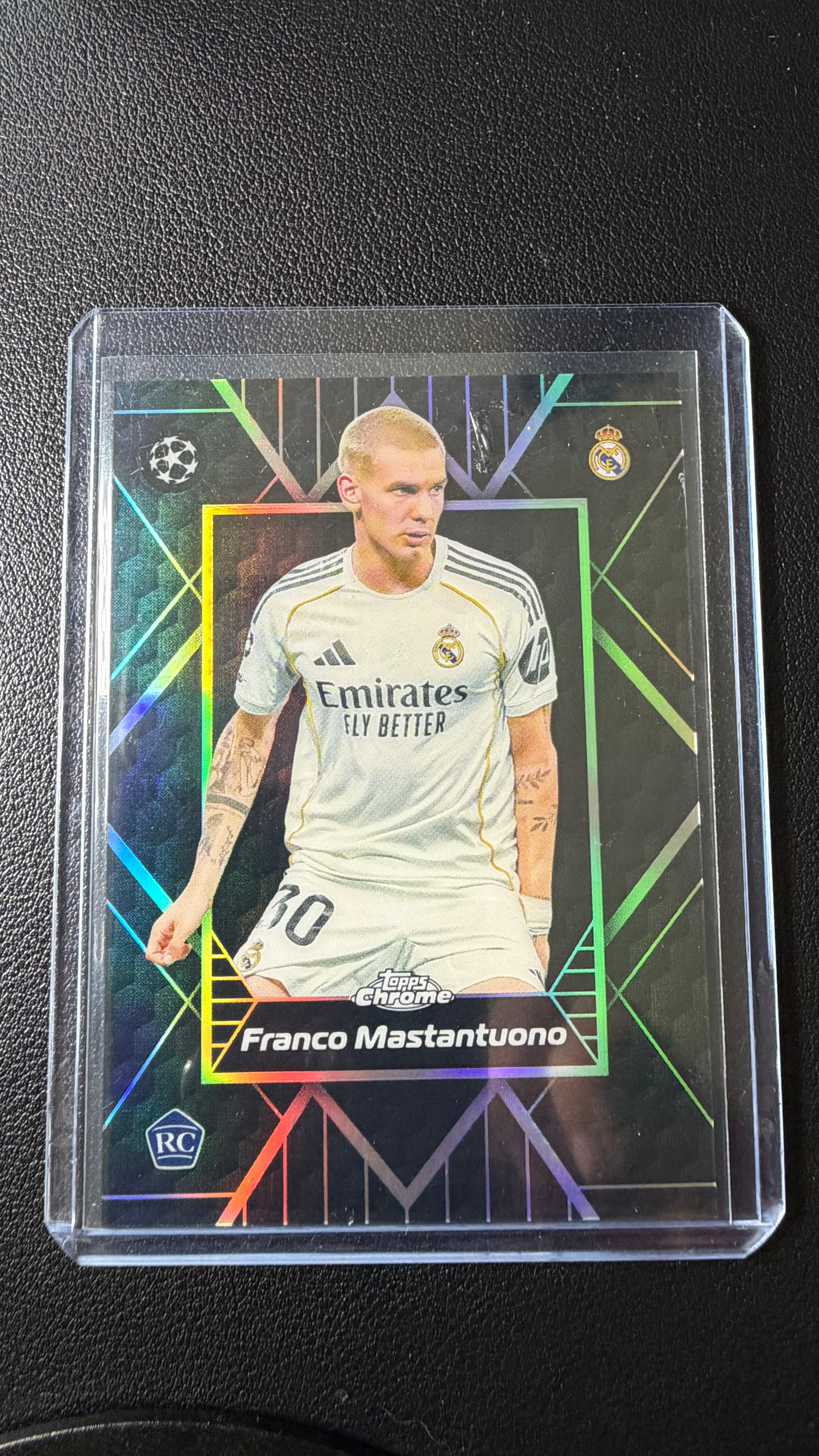 Franco Mastantuono 2025-26 Topps Chrome UEFA Radiating Rookies SSP RC #172 Real Madrid