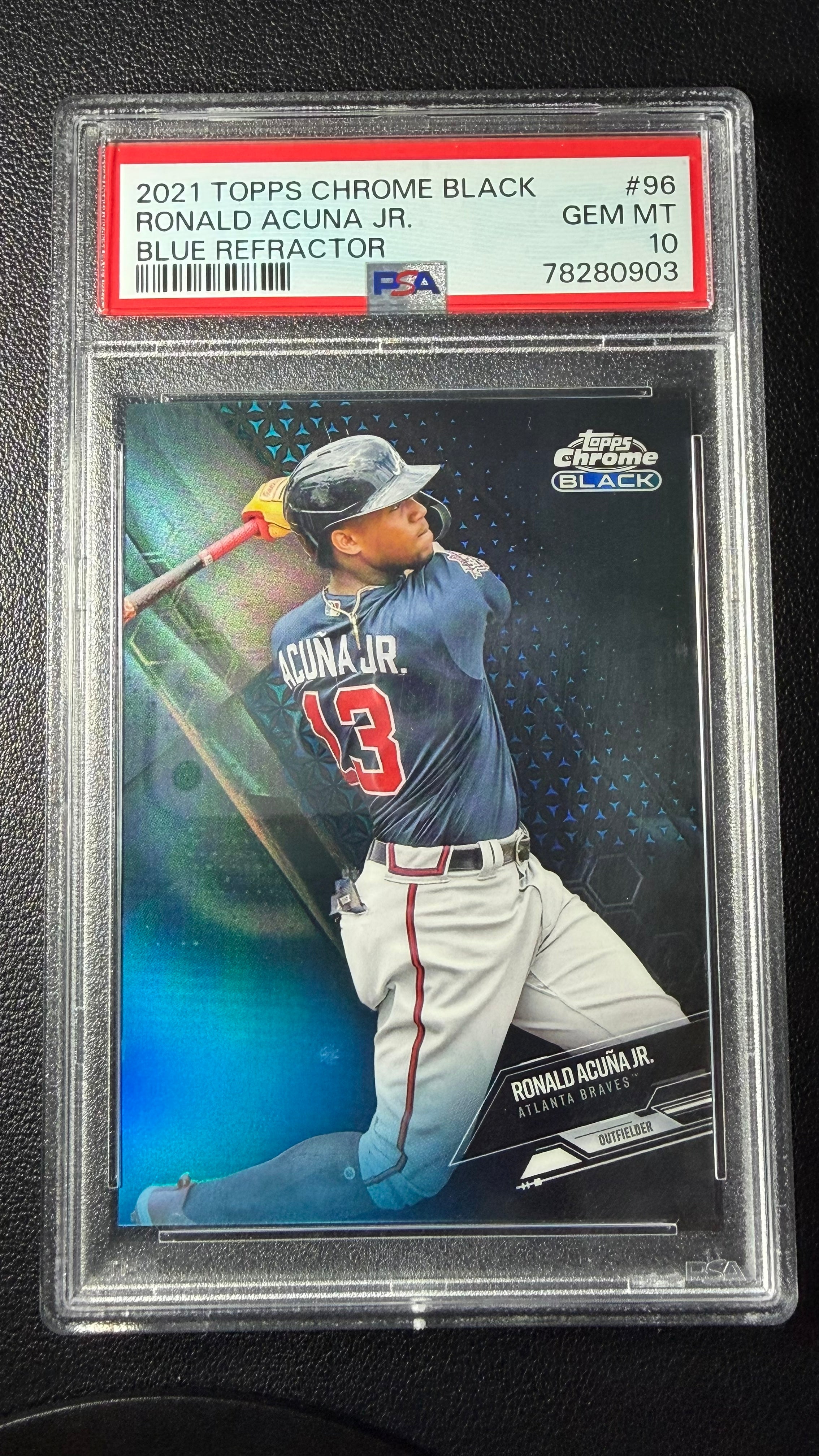 2021 Topps Chrome Black Ronald Acuña Jr. Blue Refractor PSA 10 Gem