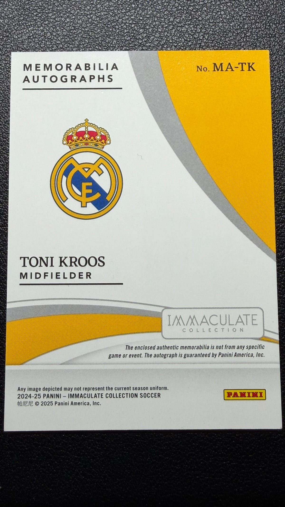 2024-25 Panini Immaculate Toni Kroos Memorabilia Autographs /30