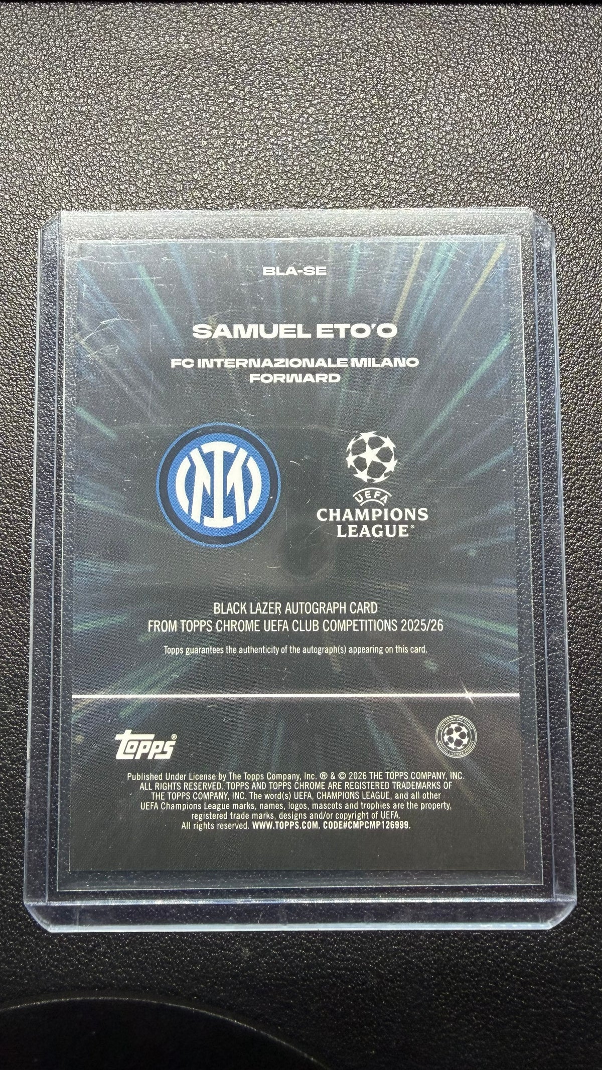 2025-26 Topps Chrome UEFA Samuele Eto’o Black Lazer Autograph #BLA-SE