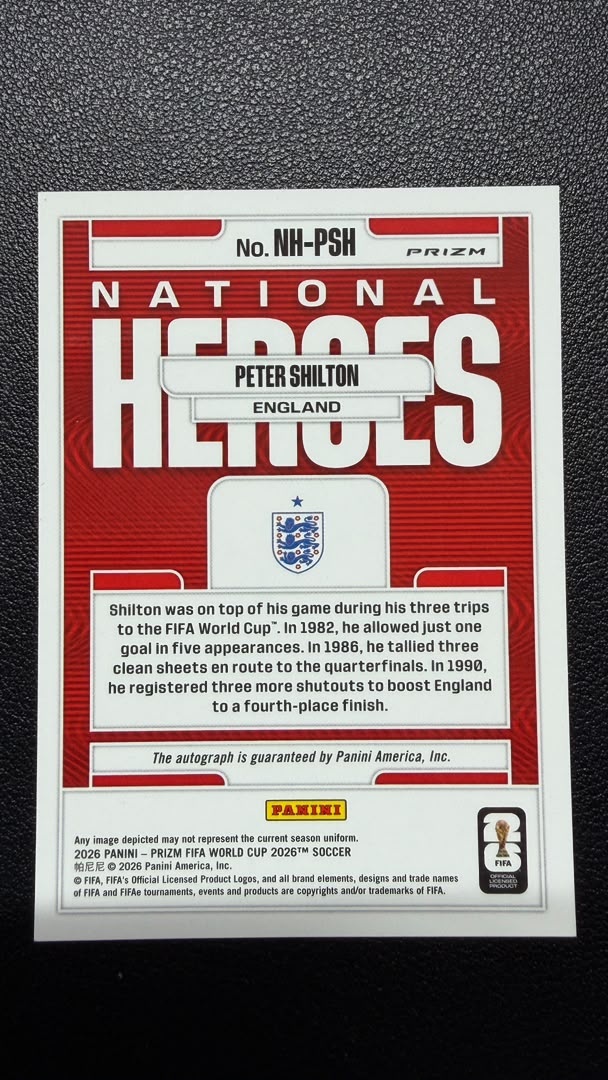 Peter Shilton 2026 Panini Prizm FIFA World Cup National Heroes Wave Prizm Auto #NH-PSH – England