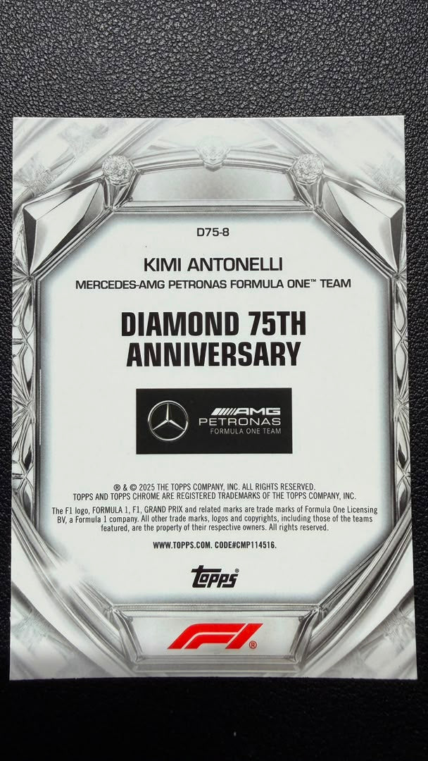 Kimi Antonelli 2025 Topps Chrome F1 Diamond 75th Anniversary RC #D75-8 – Mercedes