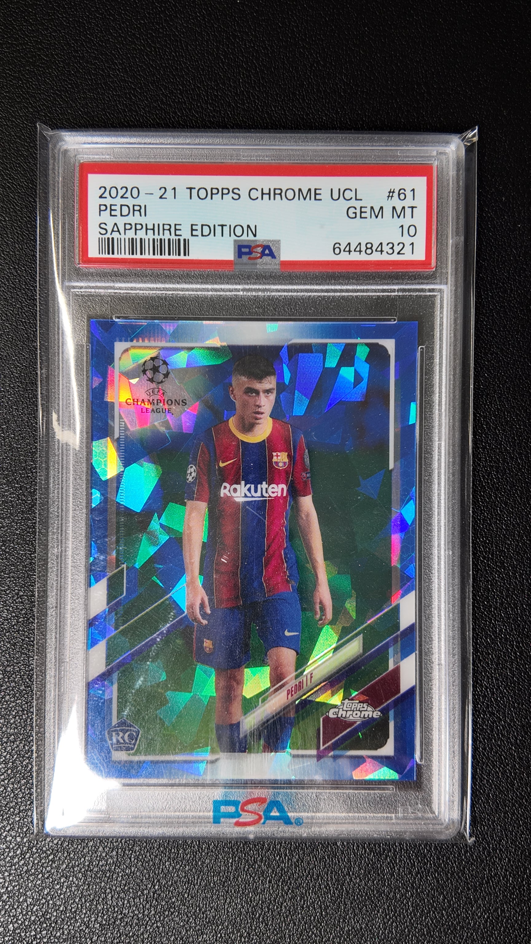 2020-21 Topps Chrome UEFA Champions League Sapphire Pedri RC #61 PSA 10 Gem Mint