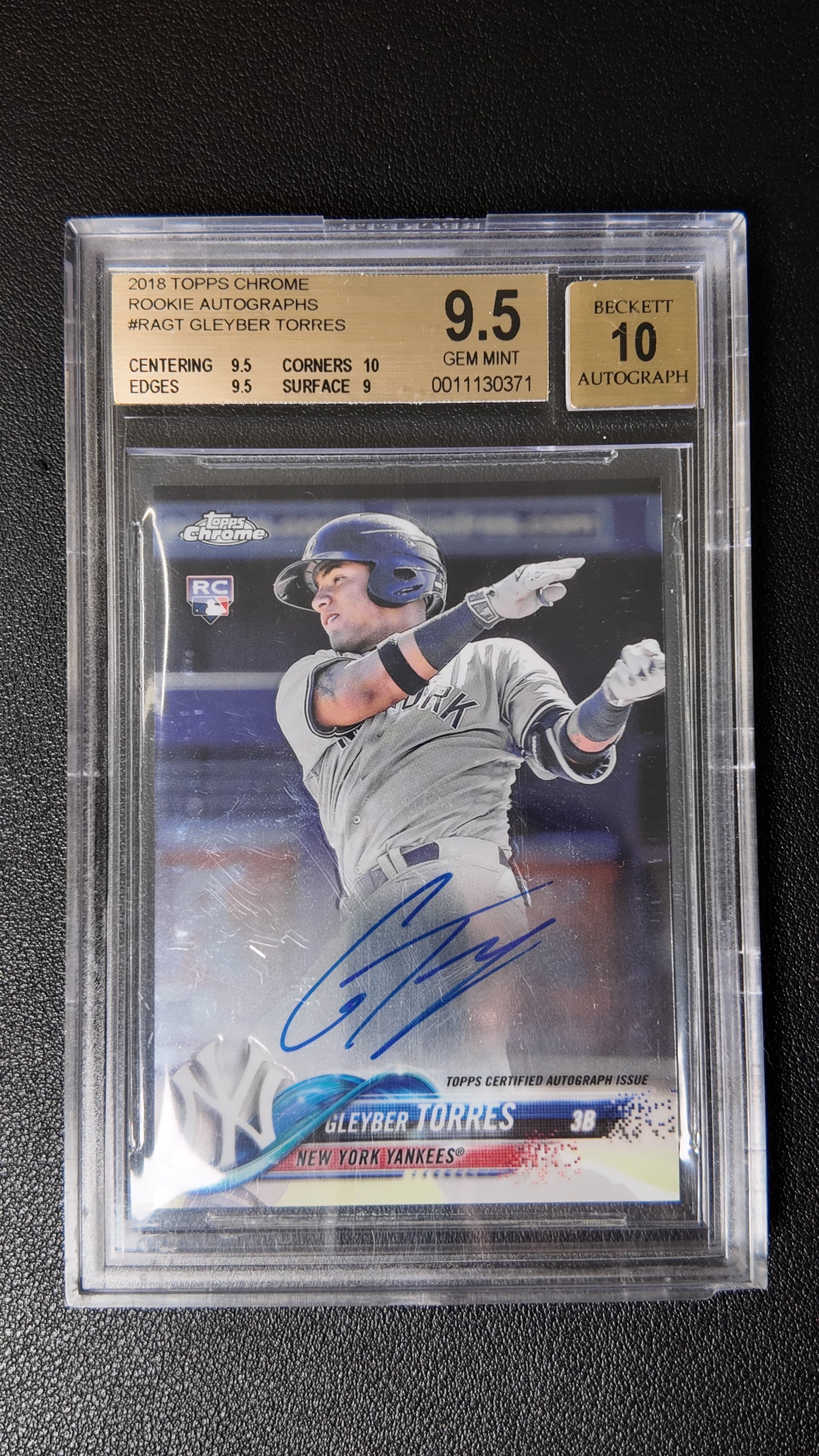 2018 Topps Chrome Gleyber Torres Rookie Autograph RC Beckett 9.5 Auto 10