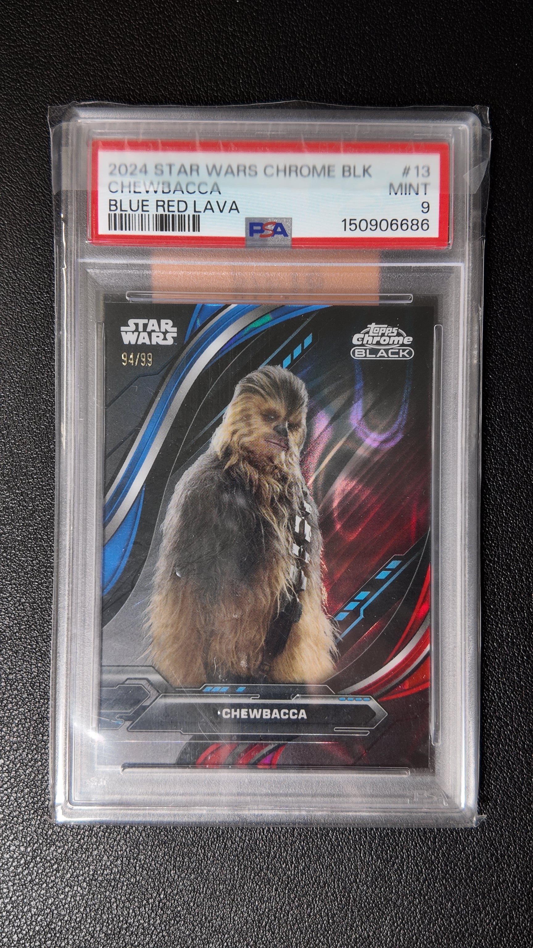 2024 Topps Chrome Black Star Wars Chewbacca Blue Red Lava /99 PSA 9