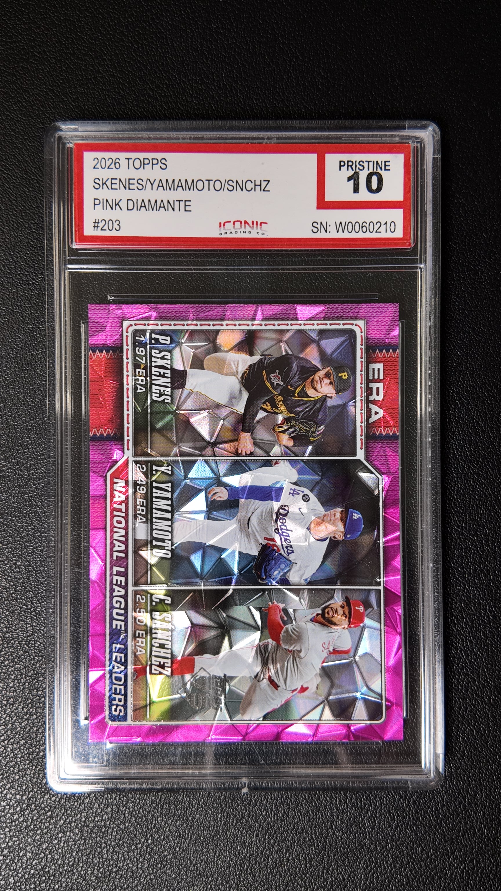 2026 Topps Pink Diamante #203 Paul Skenes / Yoshinobu Yamamoto / Cristopher Sánchez Pristine 10