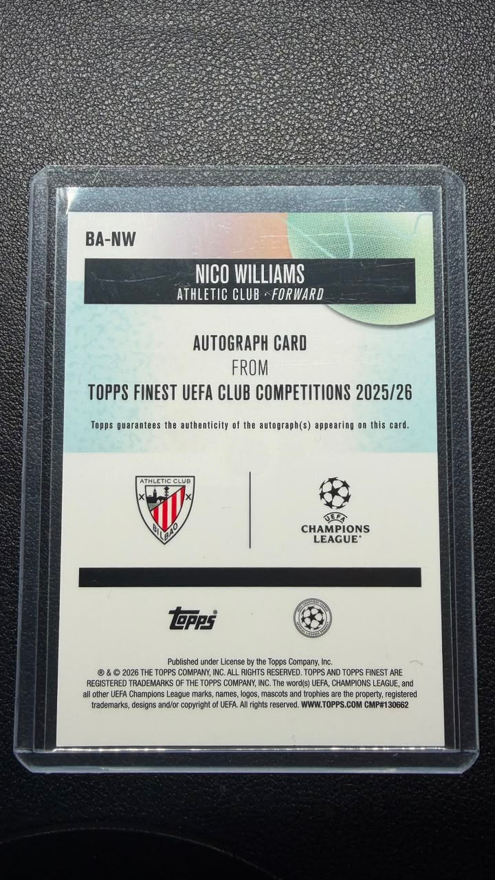 2025-26 Topps Finest UEFA Nico Williams Base Autograph #BA-NW